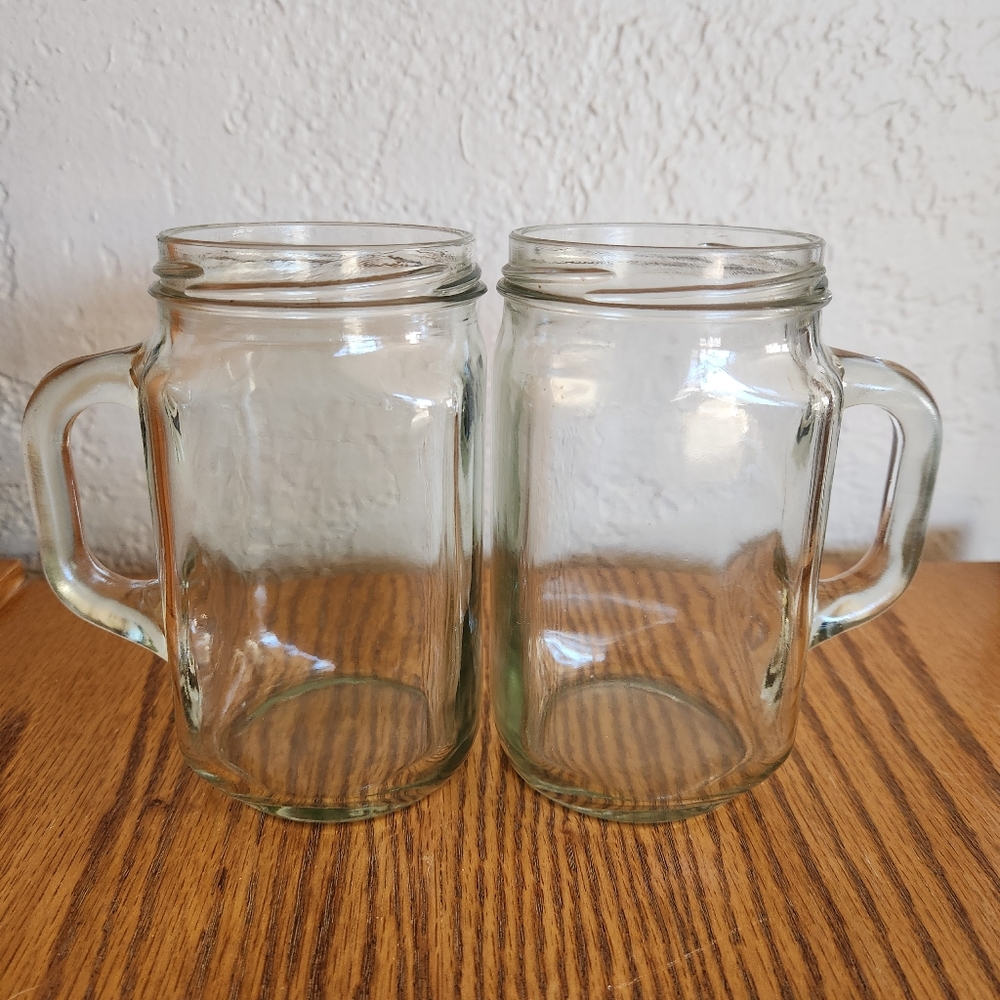 PAIR OF ANCHOR HOCKING 14-OUNCE MASON JAR DRINKING GLASSES WITH HANDLE